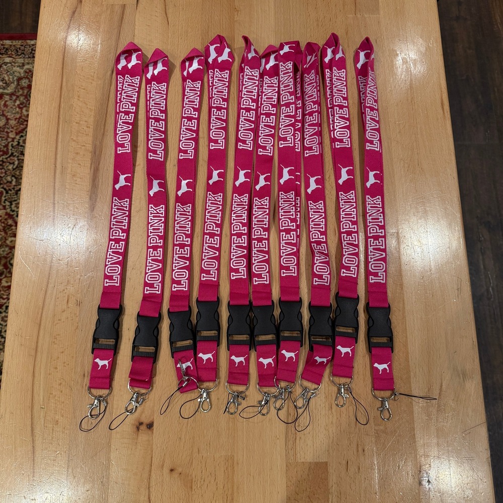 Victoria's Secret PINK Lanyards Lot of 10 Pink White Dog Logo Breakaway Clasp